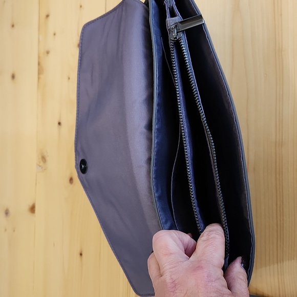 White House Black Market Envelope Clutch Wristlet Handbag Gray Suede - Picture 7 of 12